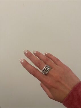 Silver Crystal Statement Ring - White/Silver